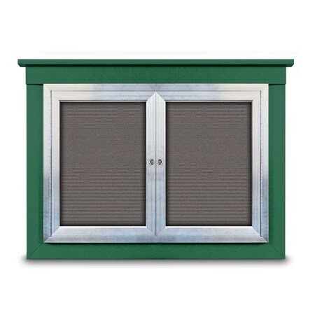 United Visual Products 60"x36" 2-Door Enclosed Letterboard, Header, Green Vinyl/Cherry UV2625HD-CHERRY-HUNGRN